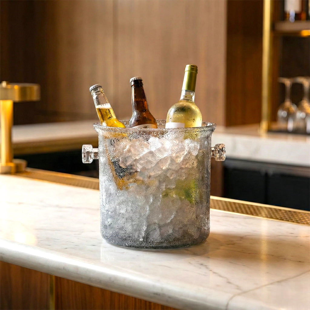 Premium textured wine cooler bucket for champagne and beverage chilling in modern home bar setting