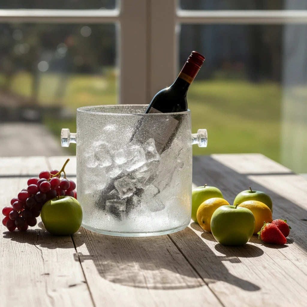 Premium wine and beverage cooler with textured glass finish for modern home bar styling