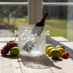 Premium wine and beverage cooler with textured glass finish for modern home bar styling