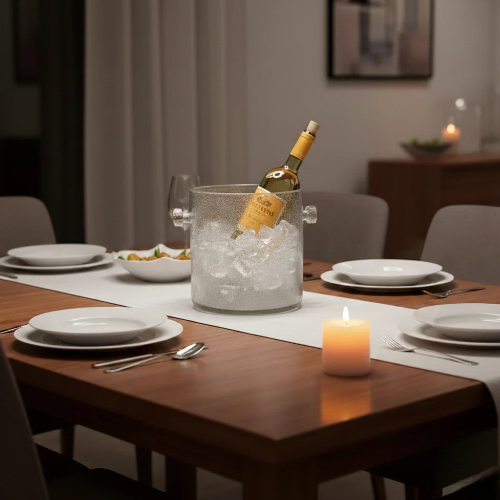 Premium textured wine cooler bucket for champagne and beverage chilling in modern home bar setting