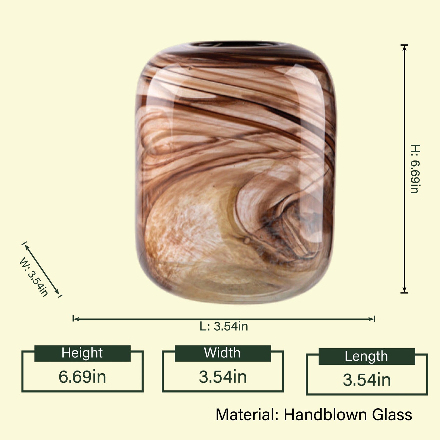 Bronze Horizon vase spec, 6.69 x 3.54in