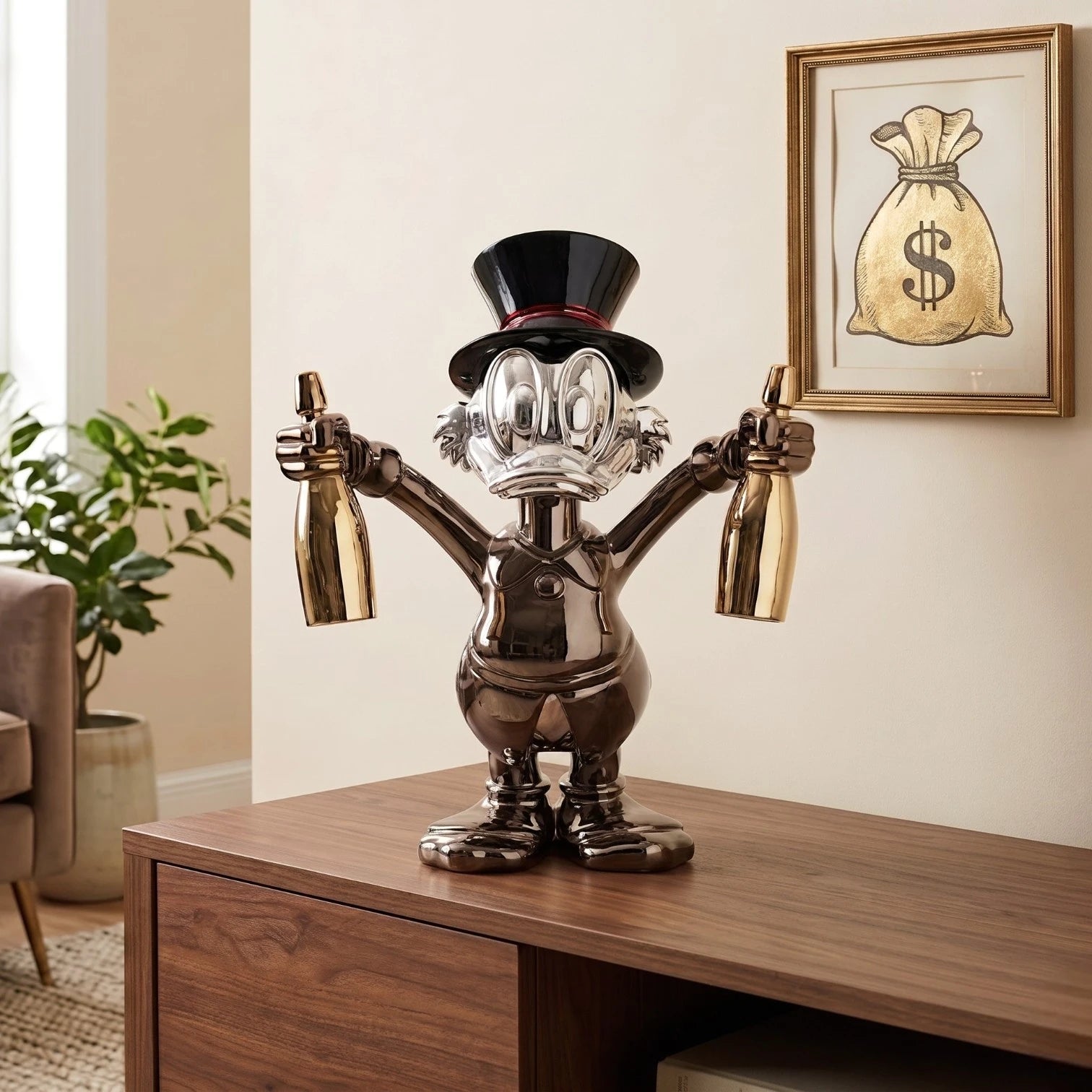 Midnight Luxe Celebration Duck figurine black chrome finish