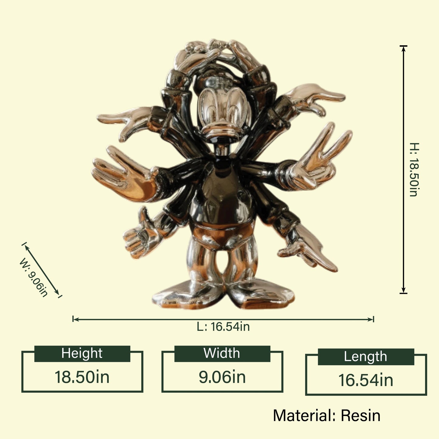 Chrome duck mascot front spec, 18.5in