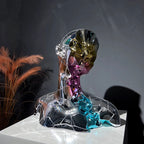 Contemporary human bust figurine with multicolor reflective accents and metallic finish for luxury tabletop decor and artistic interior styling