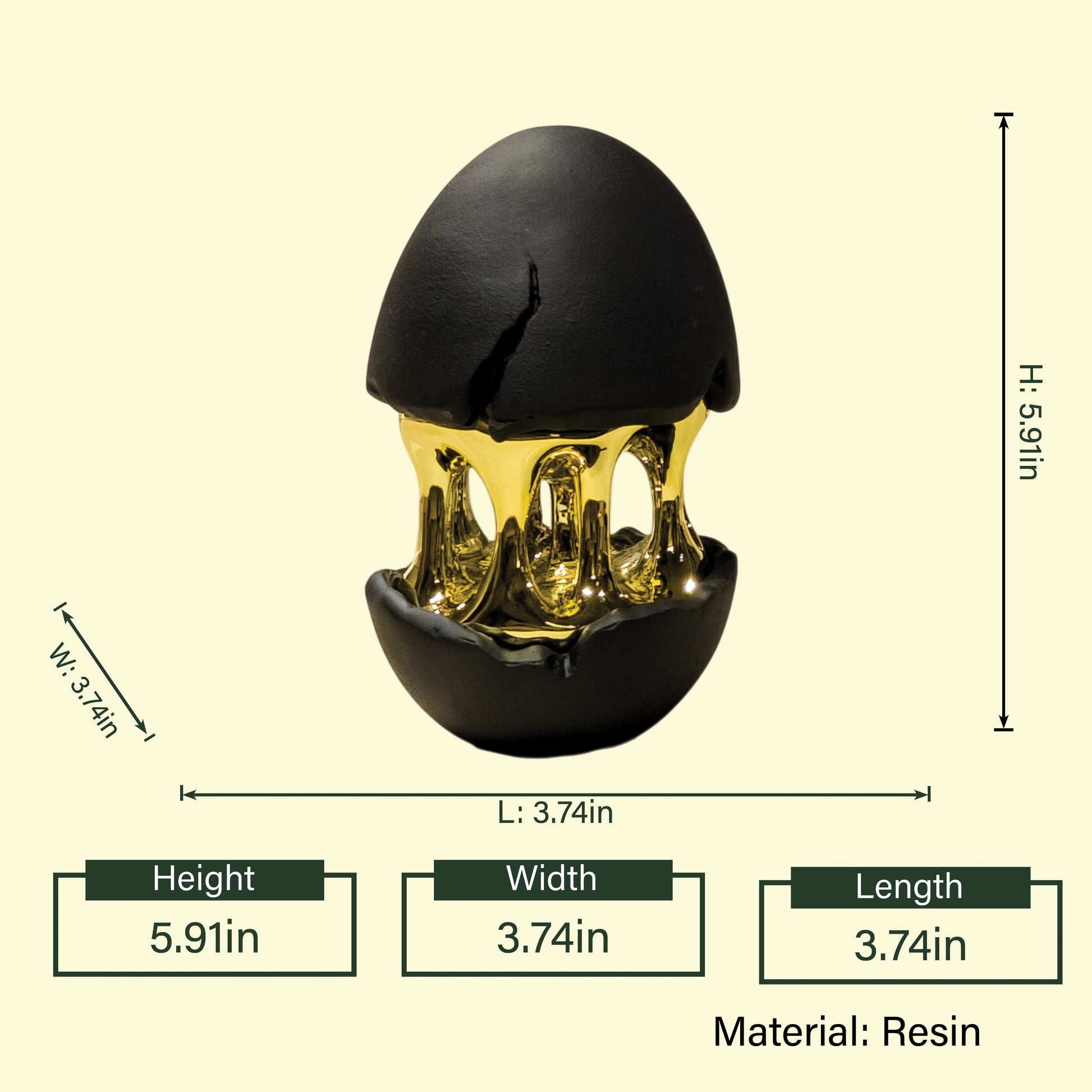 Gilded core egg spec diagram, 5.91in
