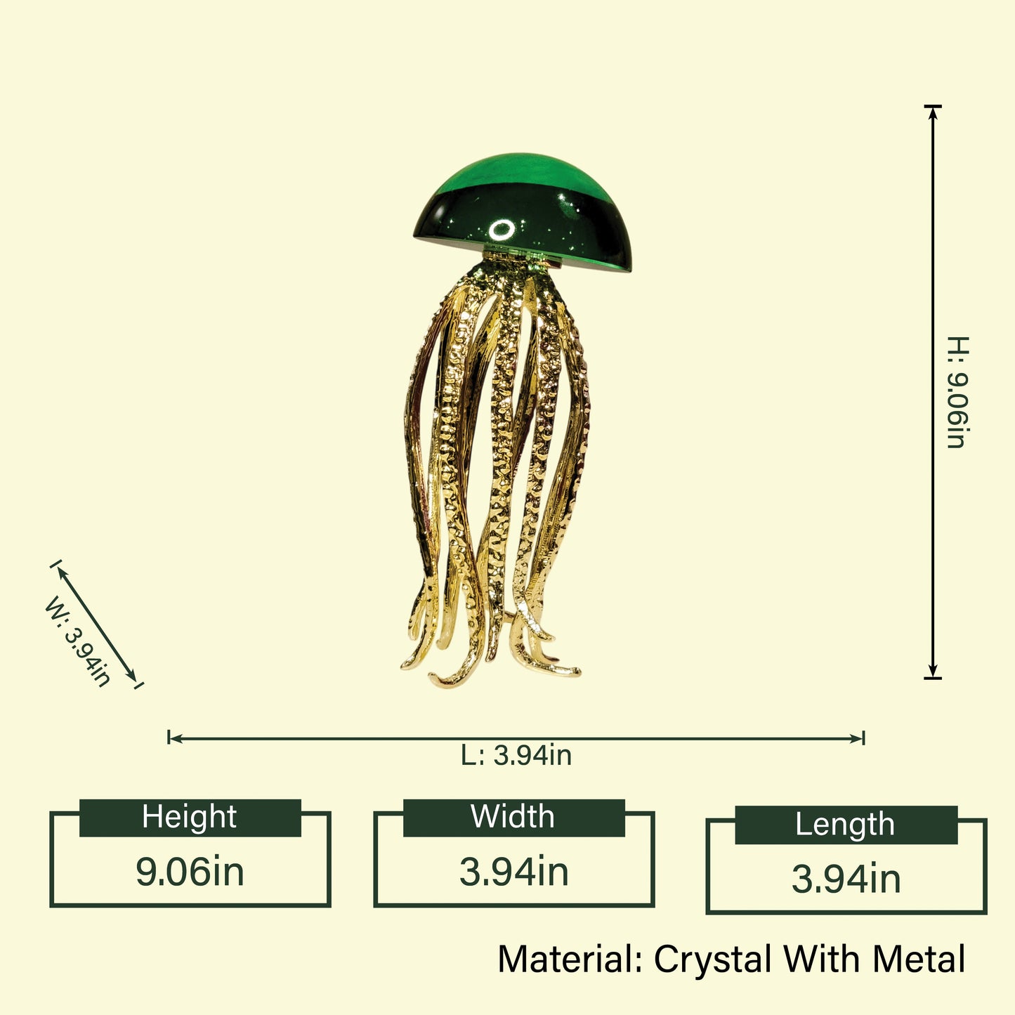 Green jellyfish sculpt, 9.06in spec diagram