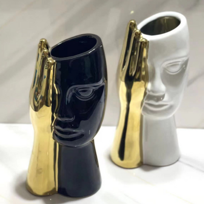 Auric Elegance Ceramic Vase - White (1 piece)