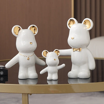 white bear decor set with gold accents family figurines for modern home styling