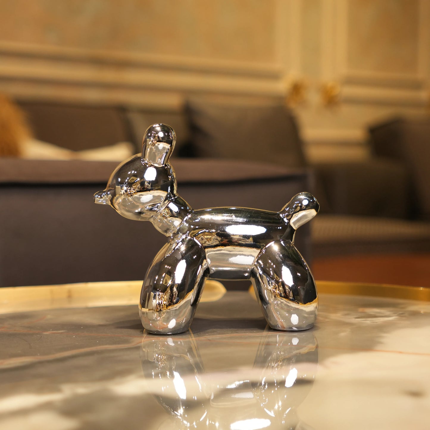 silver chrome decor poodle statues