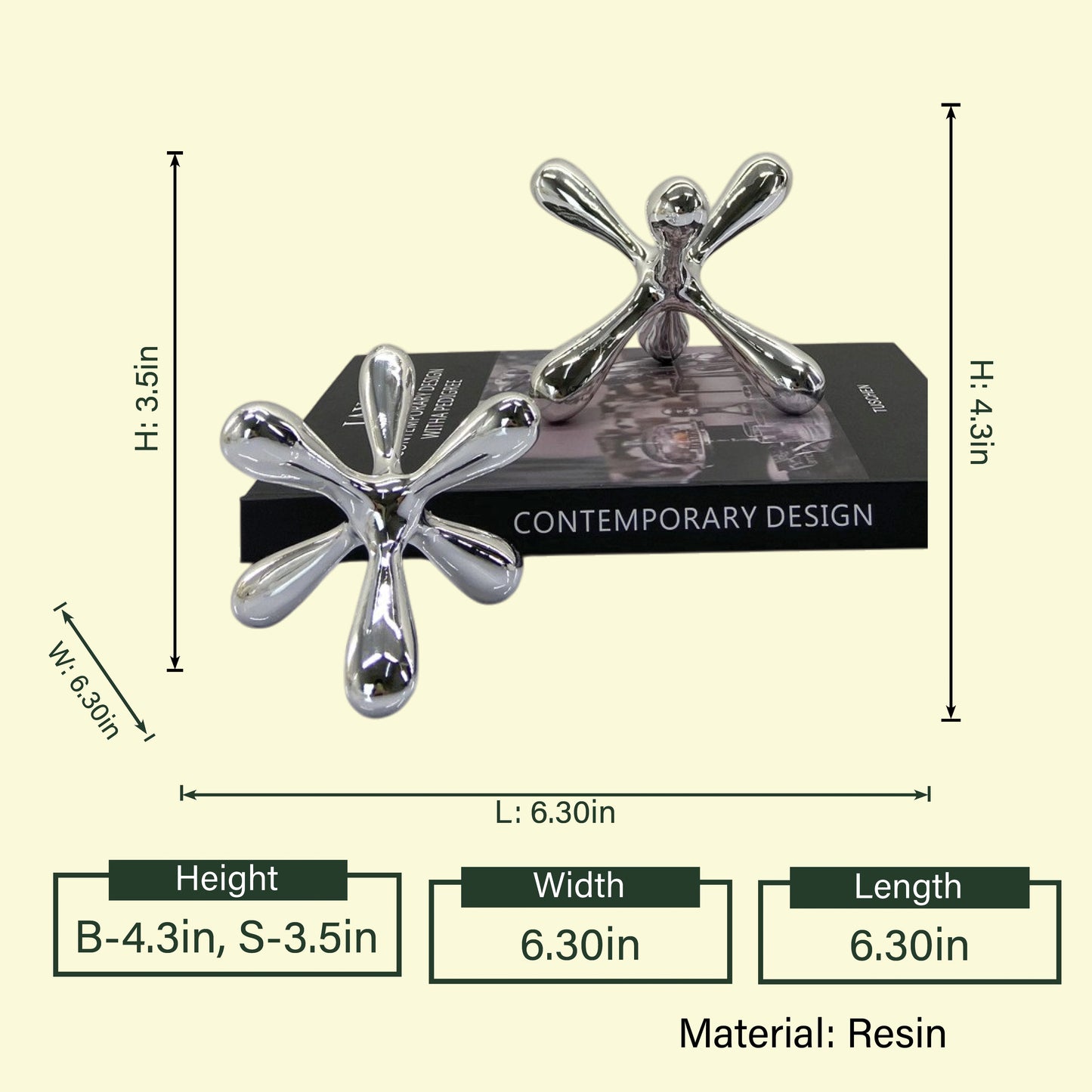 Abstract chrome decor objects designed for elegant shelf, console and coffee table styling