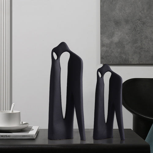 Ethereal Poise Abstract Resin Sculpture - Black
