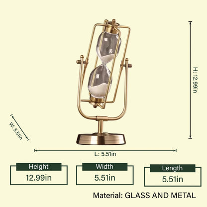 Artistic sand clock decor crafted with a premium metallic stand and transparent glass timer for refined interior styling