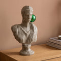 Neutral beige ribbed human bust decor sculpture with green accent sphere, minimalist tabletop decor for modern homes, shelves and console styling