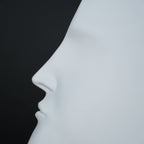 Abstract face decor piece in matte white finish, modern human form tabletop accent for living room, shelf or console styling