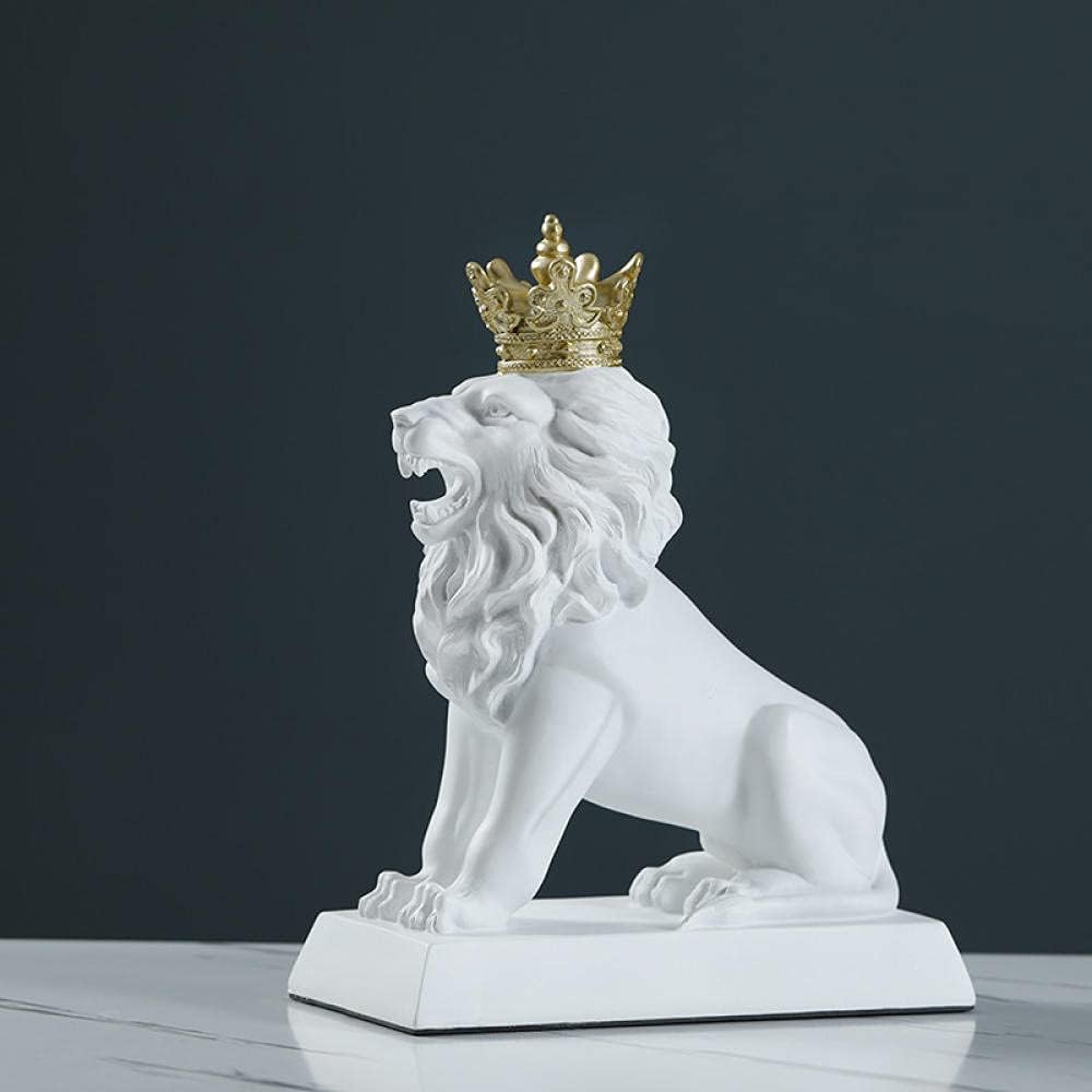 Luxury white lion statue with royal crown design for modern tabletop decor and contemporary office or living room styling