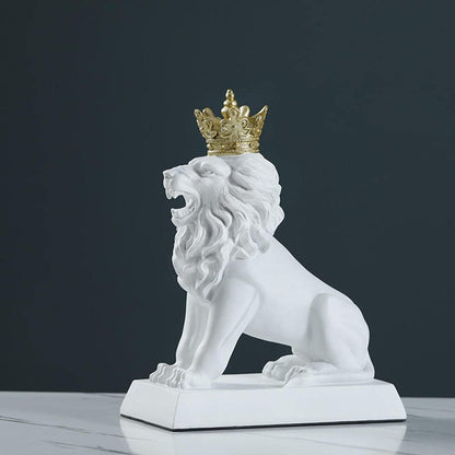 Luxury white lion statue with royal crown design for modern tabletop decor and contemporary office or living room styling