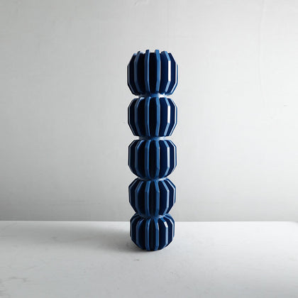 Modern blue decorative flower vase with geometric stacked design, minimalist table vase for living room, shelf or console decor