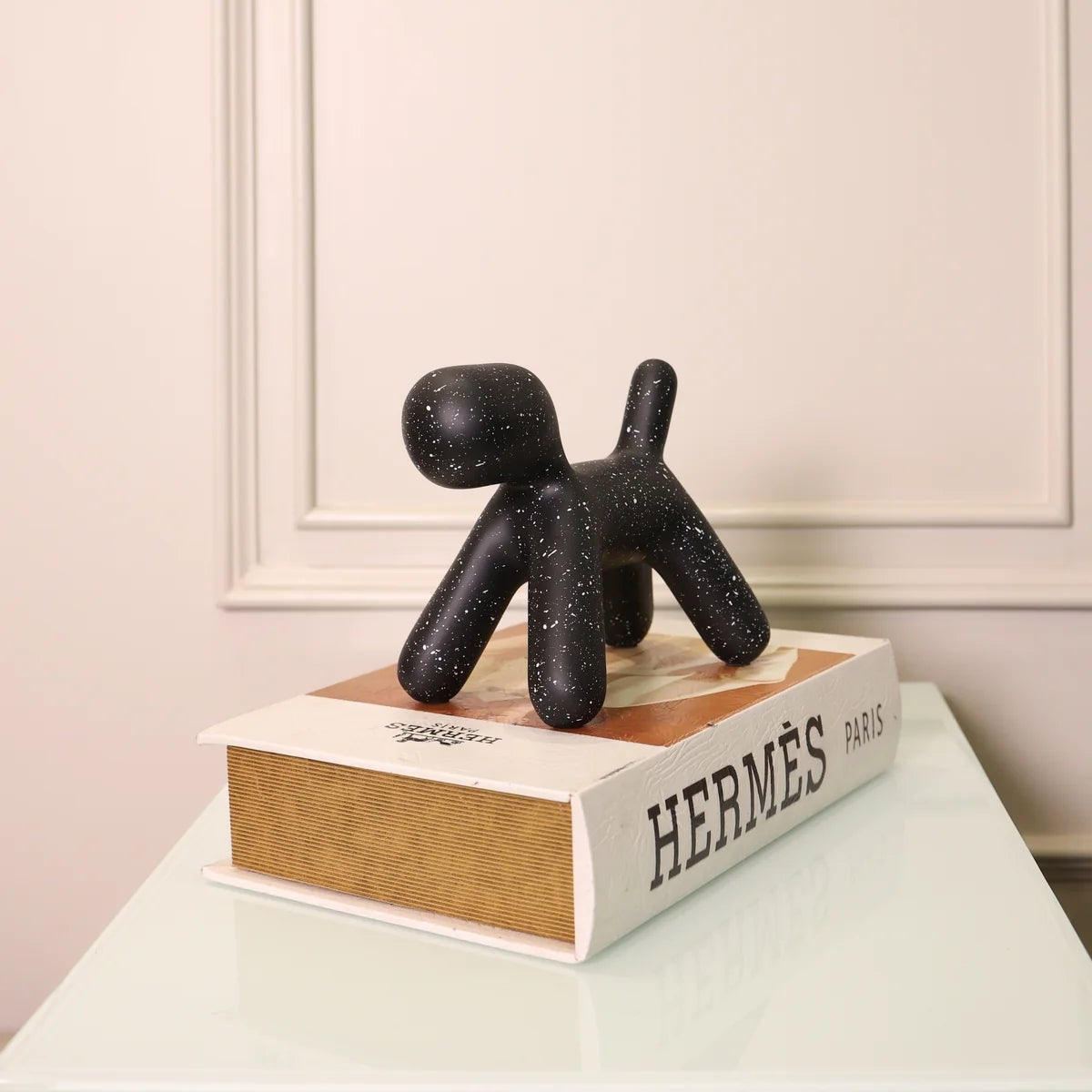 Designer black modern decor accent with playful balloon dog silhouette for elegant living room decoration