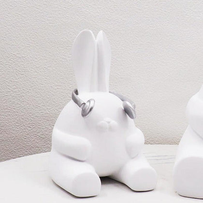 cartoon rabbit decor figurine with music headphones for tabletop styling