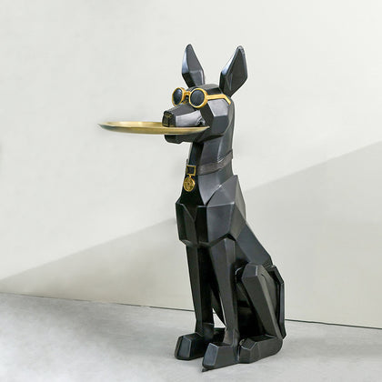 Black dog butler decor holding tray standing upright modern home accent