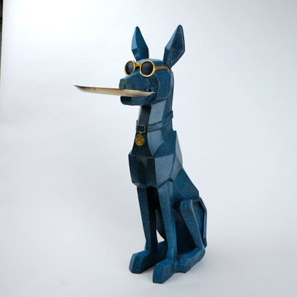 black and blue dog tray holder decor entryway statement piece