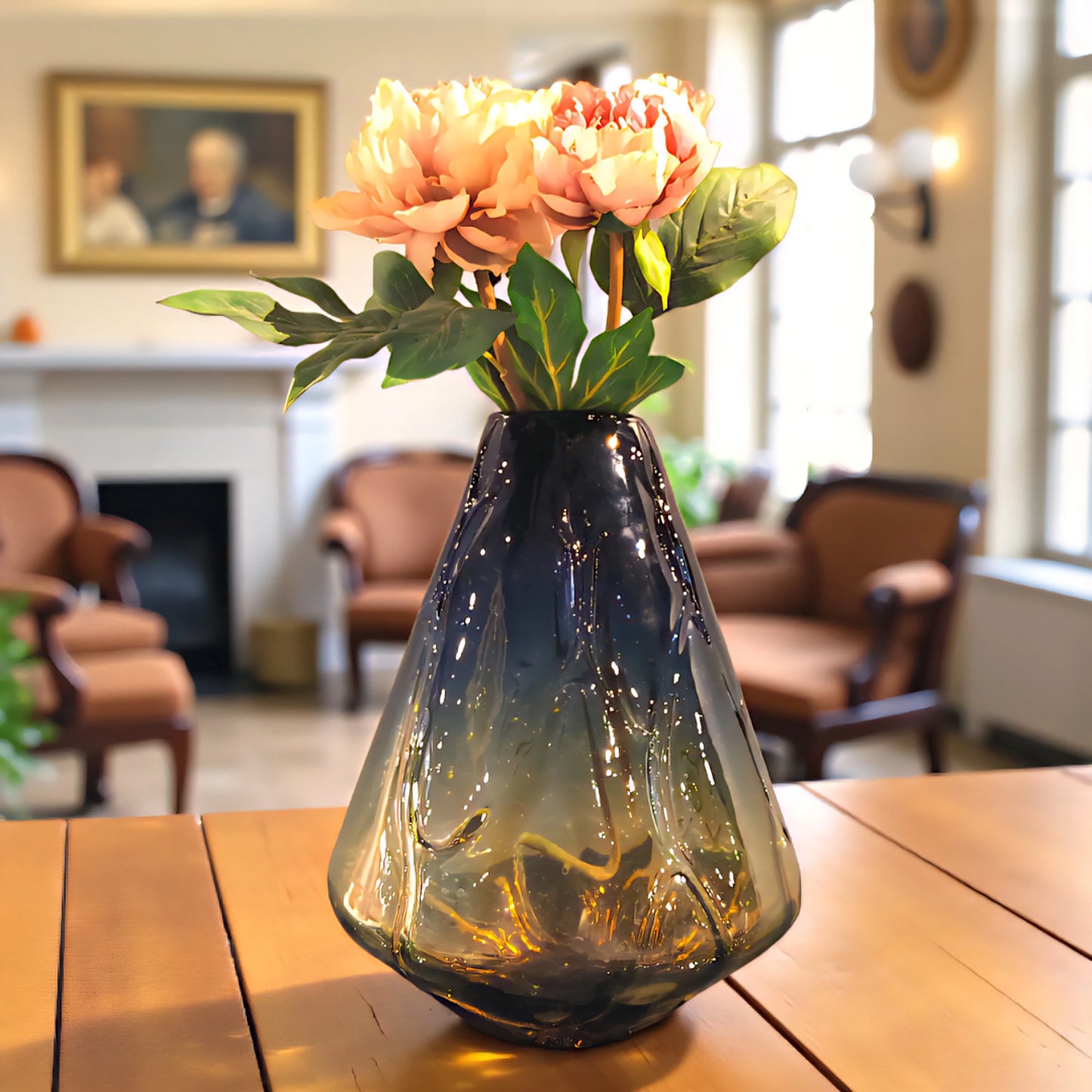 Sapphire Sunburst Handblown Glass Vase