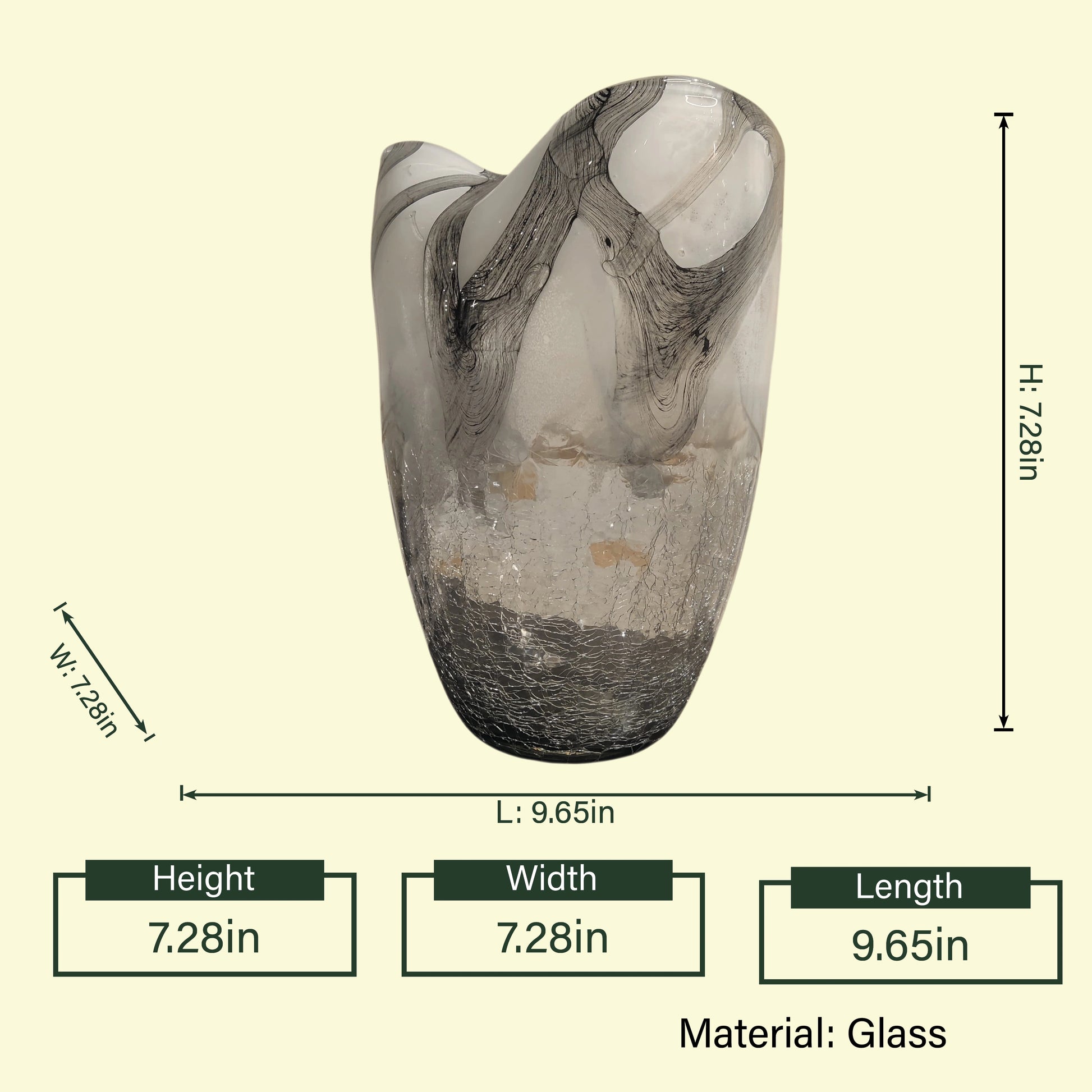 Contemporary decorative glass vase featuring artistic black swirl patterns and textured transparent finish for luxury interiors