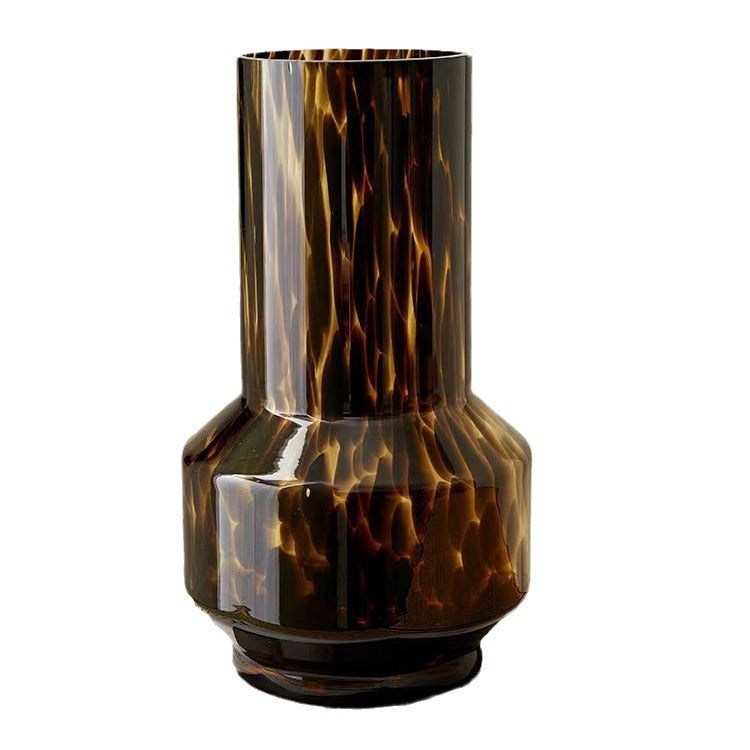 smoked glass flower vase featuring a rich amber-brown finish and contemporary silhouette, styled with dried botanicals for console tables, dining spaces and modern designer interiors.