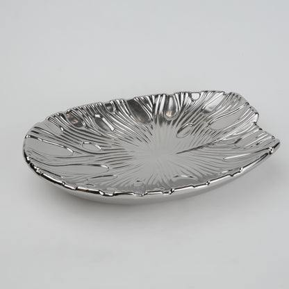Gold and silver decorative serve plate with textured surface for table serving and home decor
