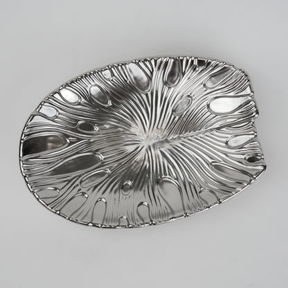 Gold and silver decorative serve plate with textured surface for table serving and home decor