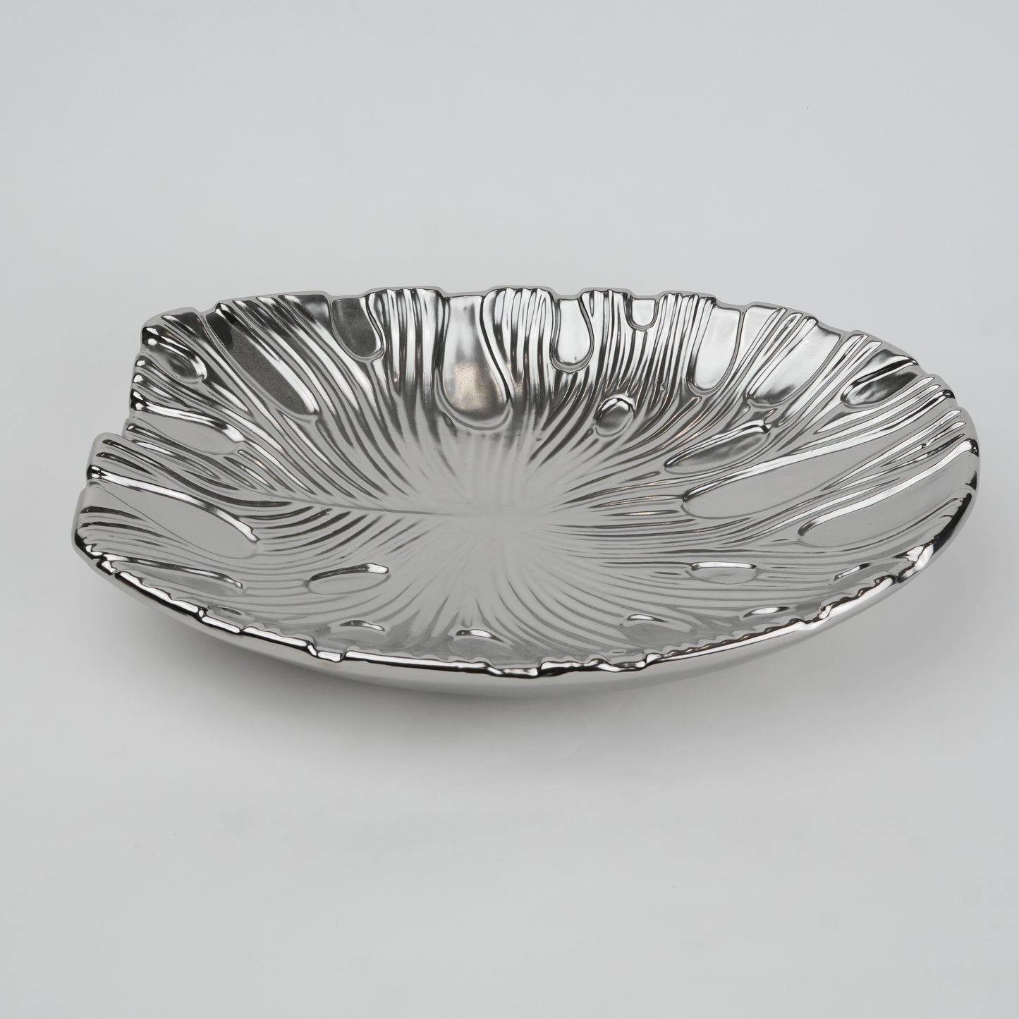 Gold and silver decorative serve plate with textured surface for table serving and home decor
