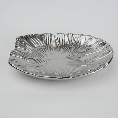 Gold and silver decorative serve plate with textured surface for table serving and home decor