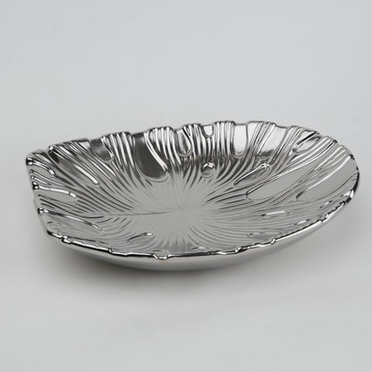 Gold and silver decorative serve plate with textured surface for table serving and home decor
