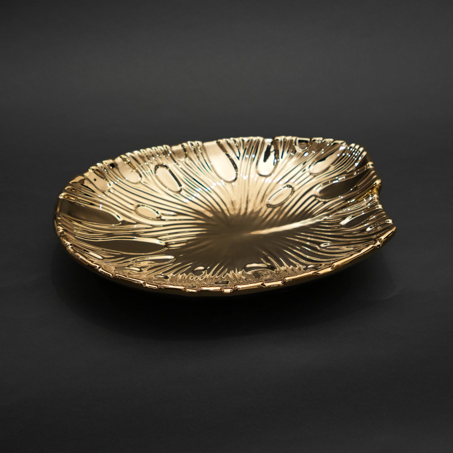 Gold and silver decorative serve plate with textured surface for table serving and home decor