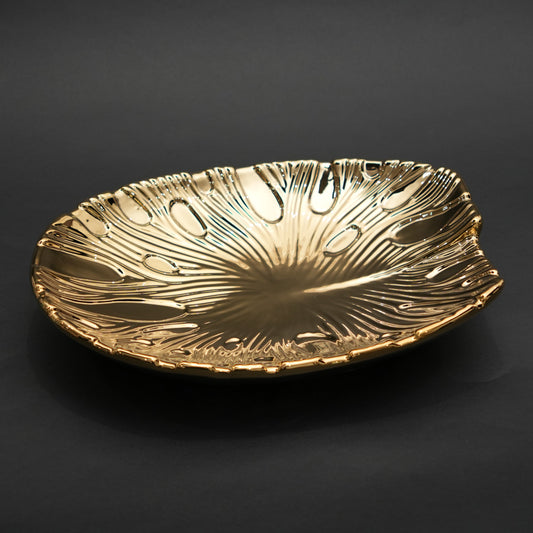 Gold and silver decorative serve plate with textured surface for table serving and home decor