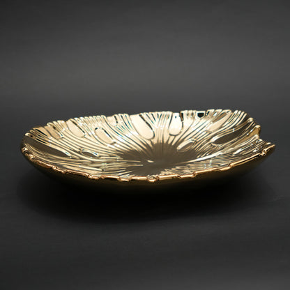 Gold and silver decorative serve plate with textured surface for table serving and home decor