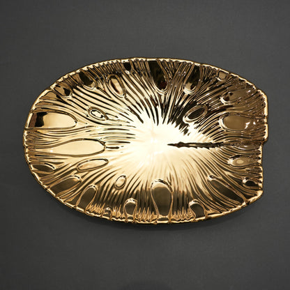 Gold and silver decorative serve plate with textured surface for table serving and home decor