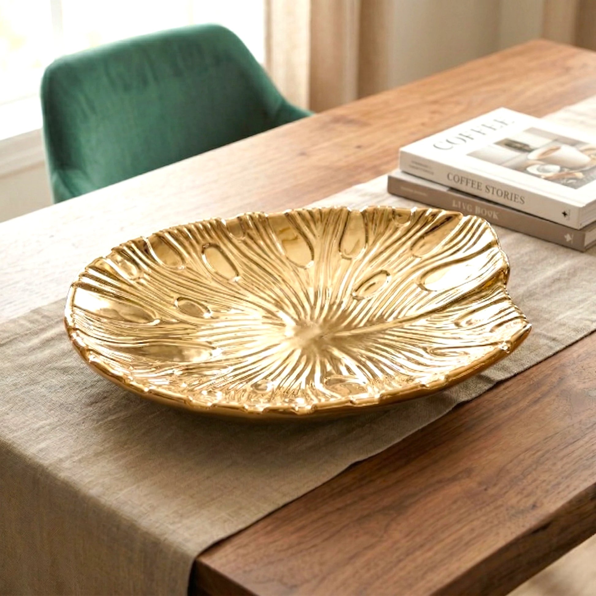 Radiant Serve Plate close detail of gold surface finish