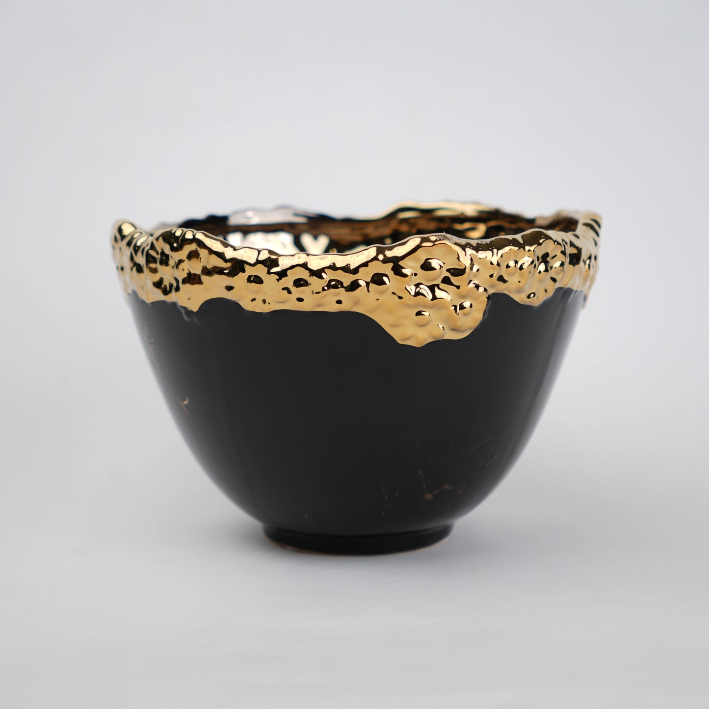 Black ceramic decorative bowl with antique gold rim modern serving and home decor accent bowl