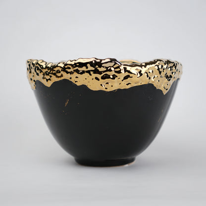 Black ceramic decorative bowl with antique gold rim modern serving and home decor accent bowl