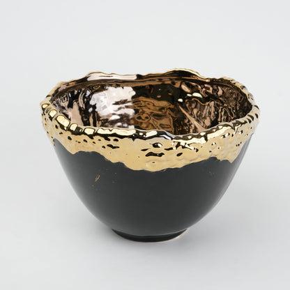 Black ceramic decorative bowl with antique gold rim modern serving and home decor accent bowl
