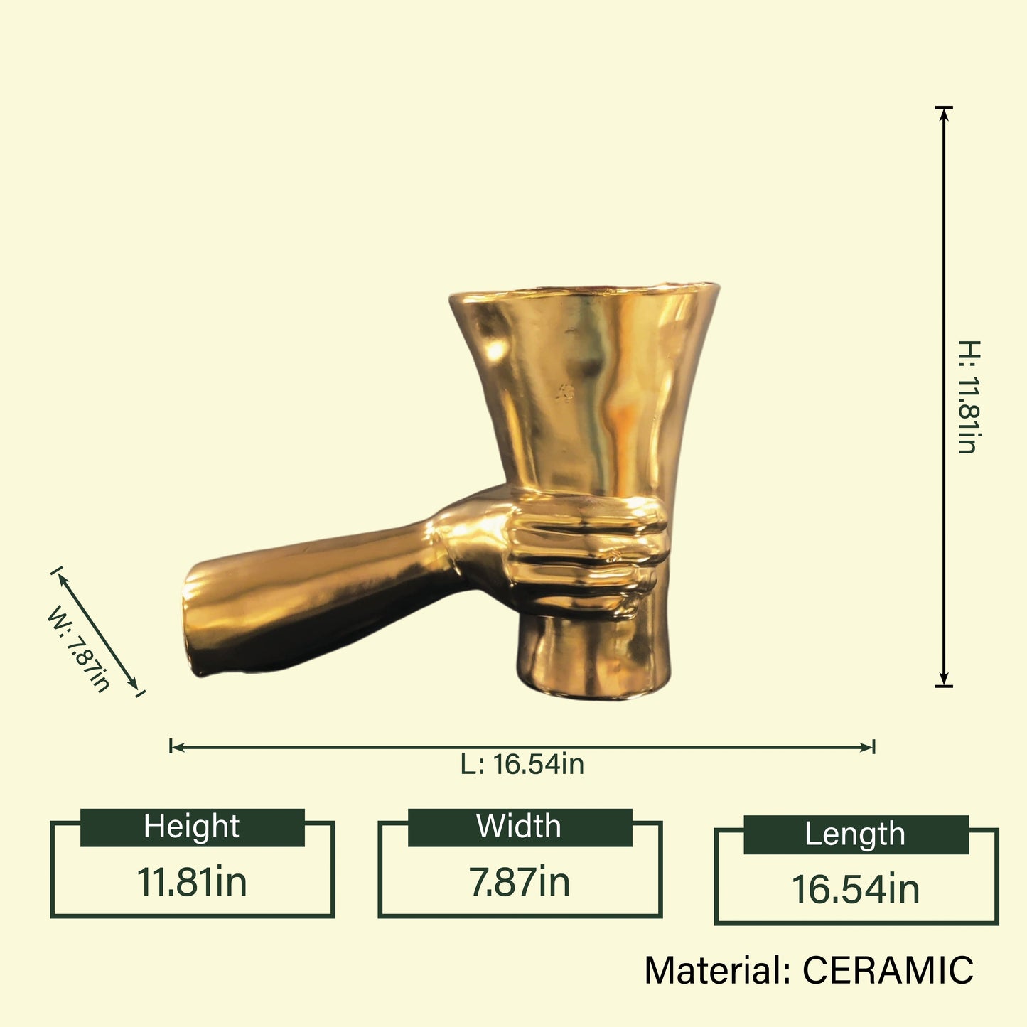 Premium gold vase with sculptural hand design for elegant floral presentation and interior styling