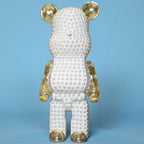 White pearl-studded bear sculpture with gold mirrored accents — Pearl Luxe Bear Sculpture by Ghar Art, handcrafted modern luxury home decor collectible.