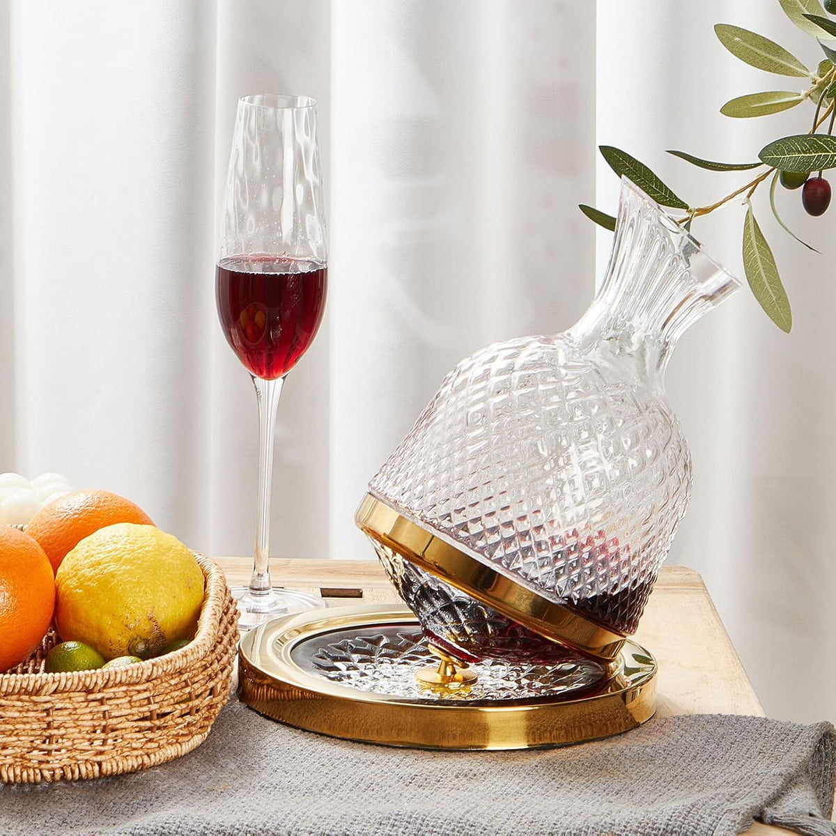 Luxury decorative glass decanter with rich textured detailing and metallic accents for stylish entertaining spaces