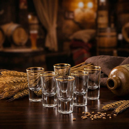 Modern shot glasses featuring sleek transparent craftsmanship for home bars, celebrations, and premium entertaining occasions