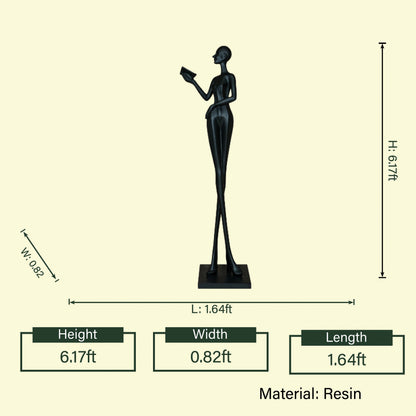 Black reading lady, 6.17ft dimension diagram
