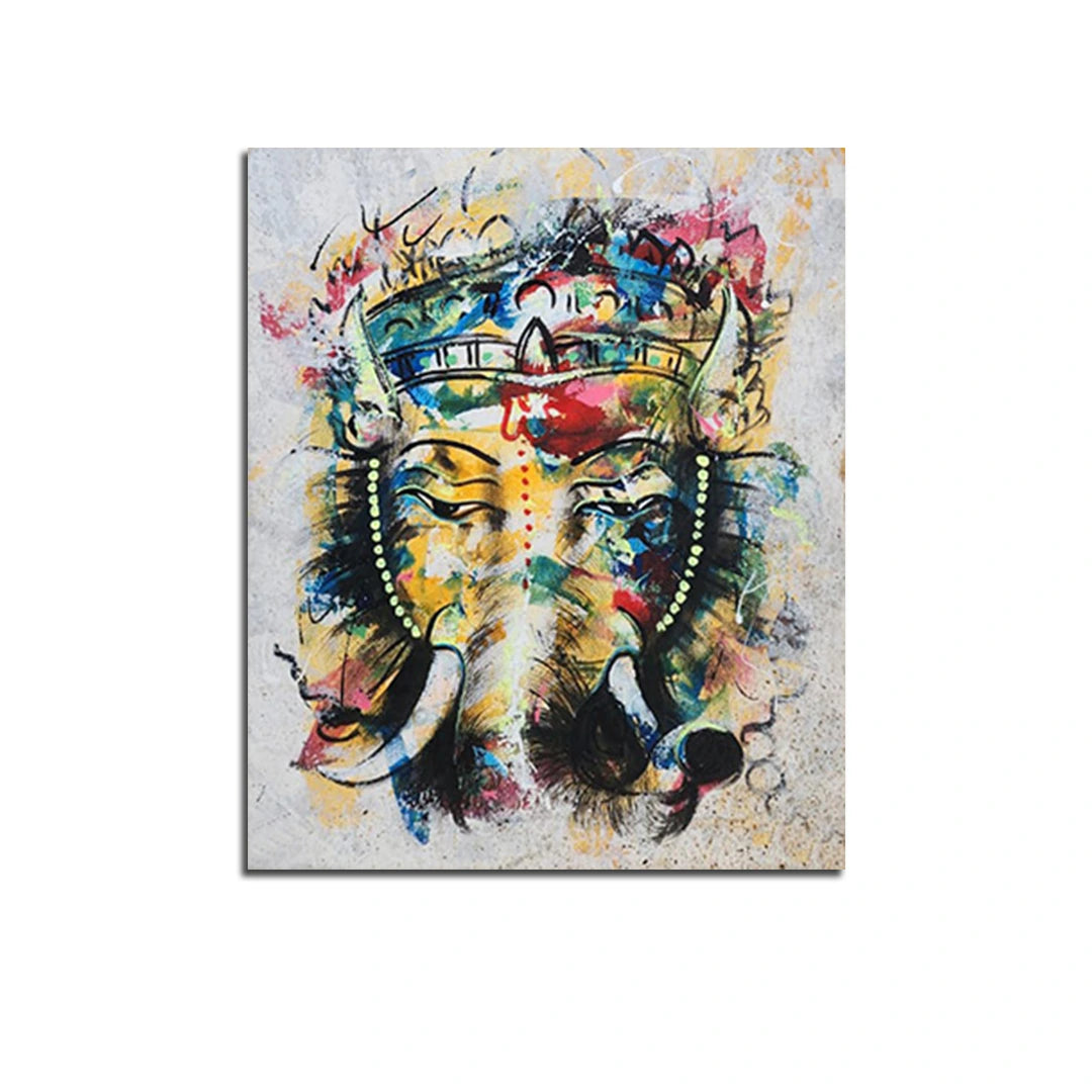 Abstract Ganesha canvas painting with vibrant contemporary artwork for modern home wall décor