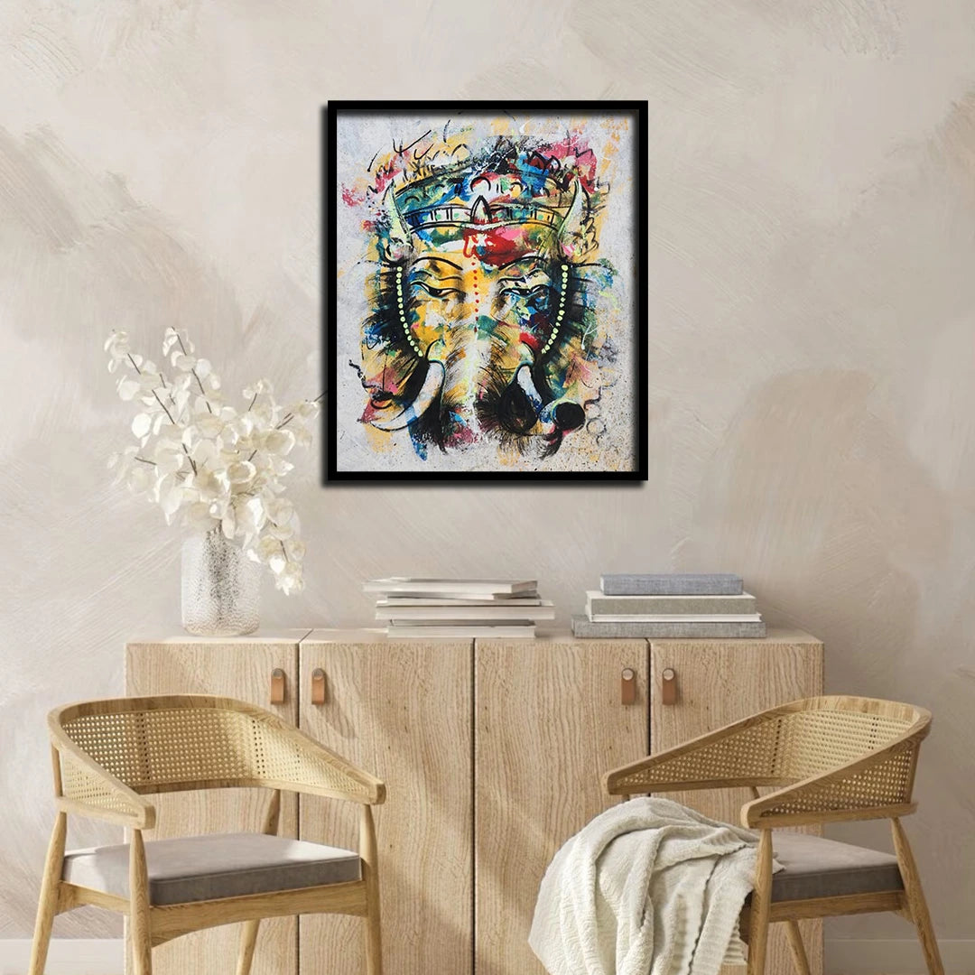 Abstract Ganesha canvas painting with vibrant contemporary artwork for modern home wall décor