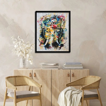 Abstract Ganesha canvas painting with vibrant contemporary artwork for modern home wall décor