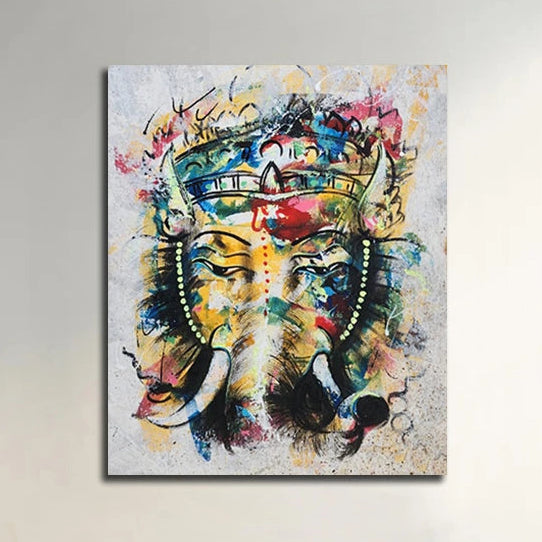 Abstract Ganesha canvas painting with vibrant contemporary artwork for modern home wall décor